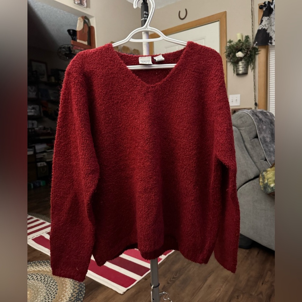 Cozy V-Neck Sweater in Deep Red